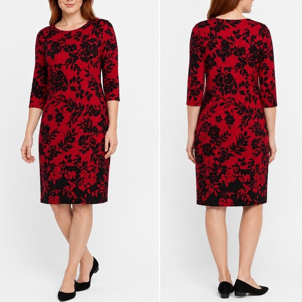 Chico's Red‎ Black Floral Shift Dress NWT Size 2 Large 12/14